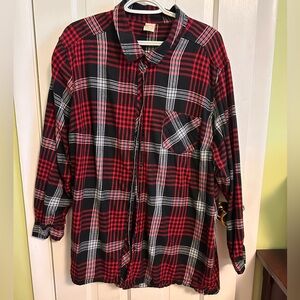 Women's Red and Black Plaid Button-Up Shirt